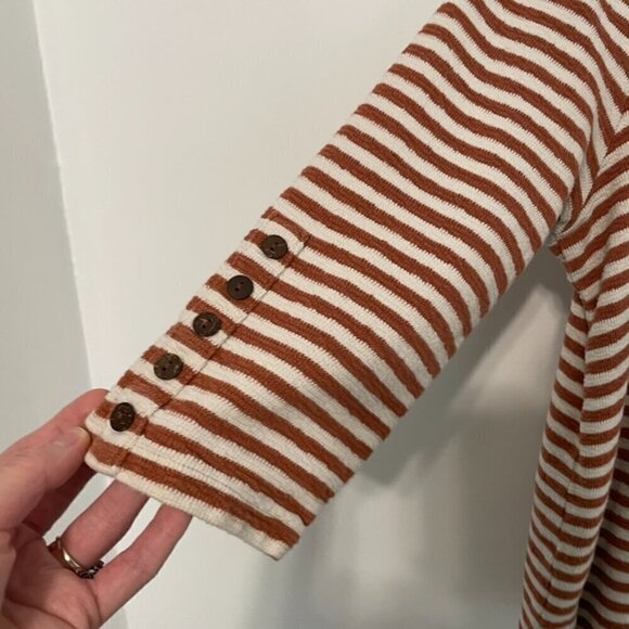 J. JILL Striped Square Neck Top Brown Cream ish 3/4 Sleeve 100% Cotton PETITE M - Picture 8 of 14